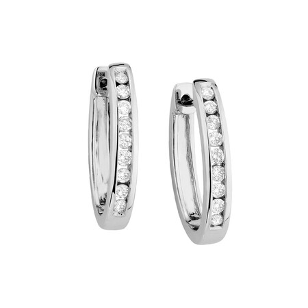Huggie Earrings with 0.50 Carat TW of Diamonds in 10kt White Gold Huggie Earrings with 0.50 Carat TW of Diamonds in 10kt White Gold