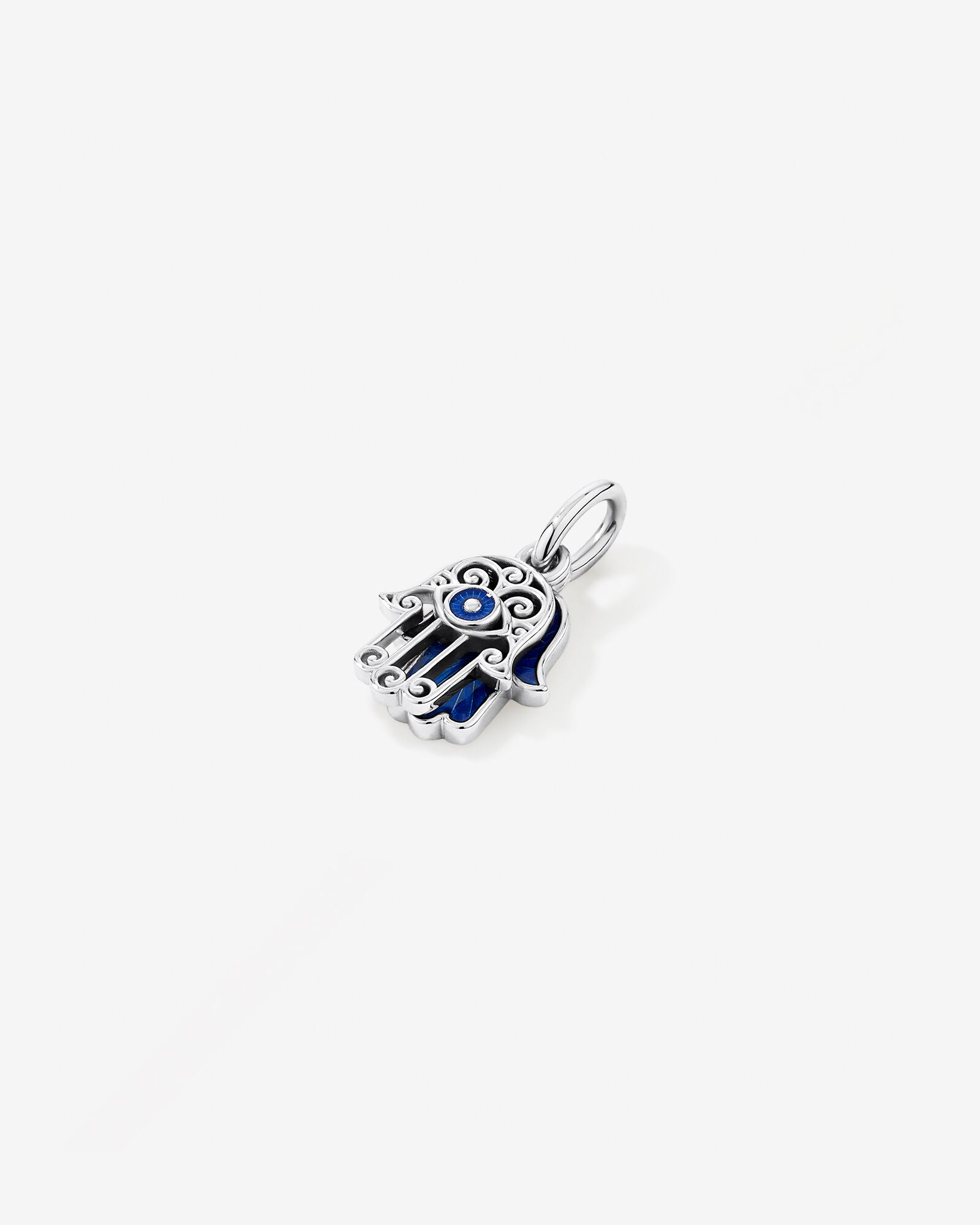 Blue Hamsa Hand Pendant in Sterling Silver