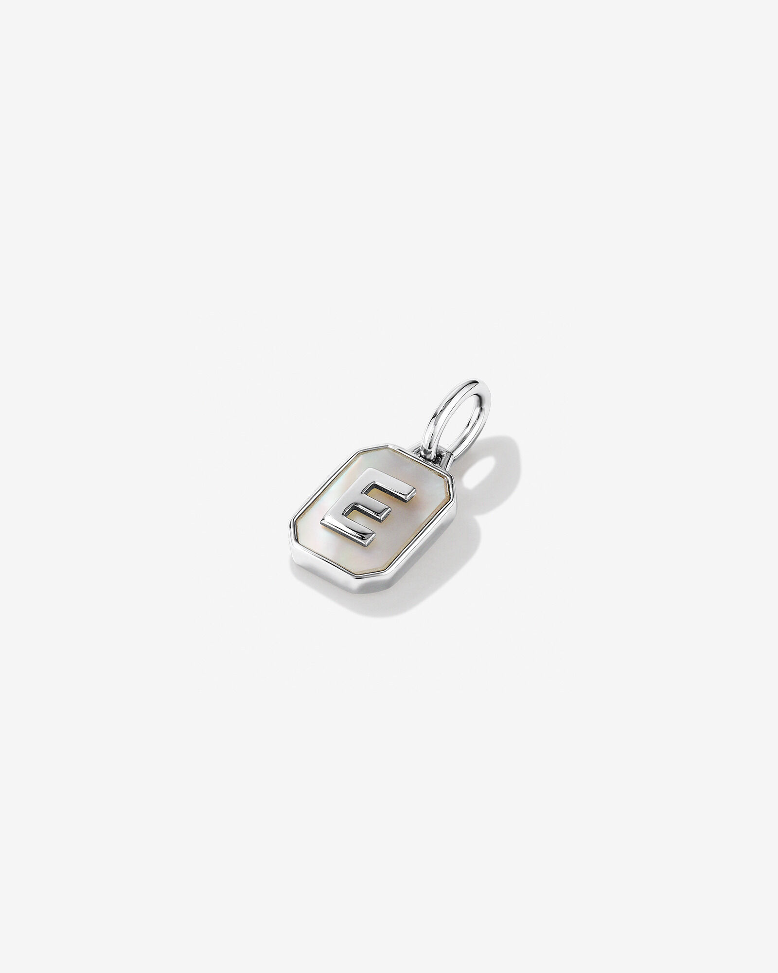 Letter E Mother of Pearl Initial Pendant Sterling Silver