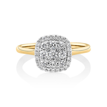 Square Cluster Halo Ring with 0.50kt TW of Diamonds in 10kt Yellow Gold Square Cluster Halo Ring with 0.50kt TW of Diamonds in 10kt Yellow Gold