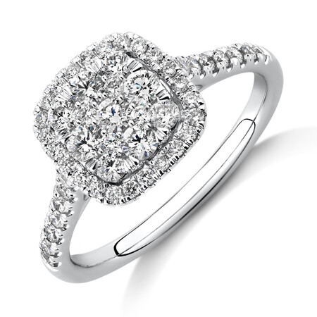 Square Cluster Halo Ring with 0.75 Carat TW of Diamonds in 10kt White Gold Square Cluster Halo Ring with 0.75 Carat TW of Diamonds in 10kt White Gold