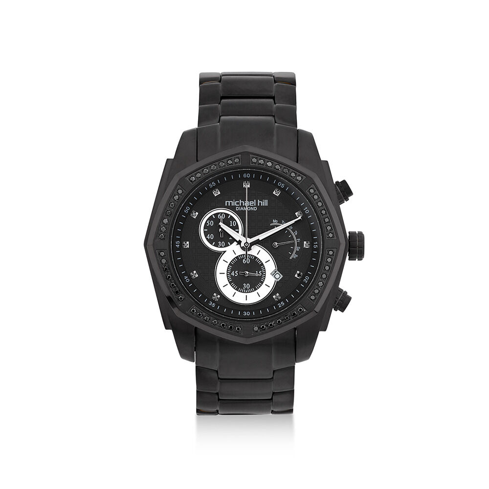 Men s Chronograph Watch with 1 2 Carat TW of Diamonds in Black Stainless Steel