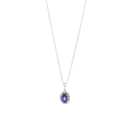 Halo Pendant with Diamonds and Amethyst in Sterling Silver Halo Pendant with Diamonds and Amethyst in Sterling Silver