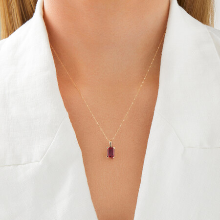 Emerald Cut Pendant with Created Ruby in 10kt Yellow Gold Emerald Cut Pendant with Created Ruby in 10kt Yellow Gold