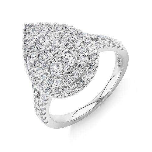 1.30 Carat TW Pear Cluster Halo Diamond Ring in 10kt White Gold