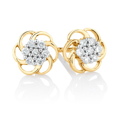 Flower Stud Earrings with 0.10 Carat TW of Diamonds in 10kt Yellow Gold Flower Stud Earrings with 0.10 Carat TW of Diamonds in 10kt Yellow Gold