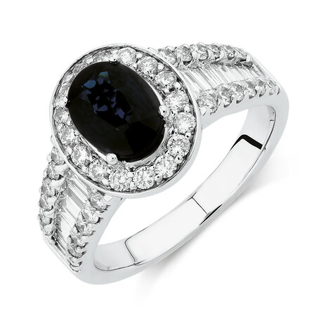 Ring with Sapphire & 1.05 Carat TW of Diamonds in 14kt White Gold Ring with Sapphire & 1.05 Carat TW of Diamonds in 14kt White Gold