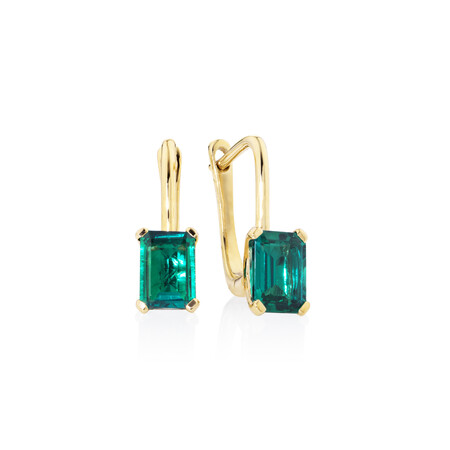 Drop Earrings With Created Emerald In 10kt Yellow Gold Drop Earrings With Created Emerald In 10kt Yellow Gold
