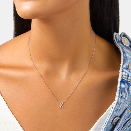 X Initial Necklace with 0.10 Carat TW of Diamonds in 10kt White Gold X Initial Necklace with 0.10 Carat TW of Diamonds in 10kt White Gold