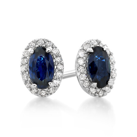 Halo Stud Earrings with Sapphire & 0.12 Carat TW of Diamonds in 10kt White Gold Halo Stud Earrings with Sapphire & 0.12 Carat TW of Diamonds in 10kt White Gold