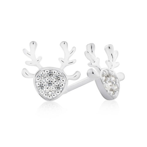Reindeer Stud Earrings with Cubic Zirconia in Sterling Silver