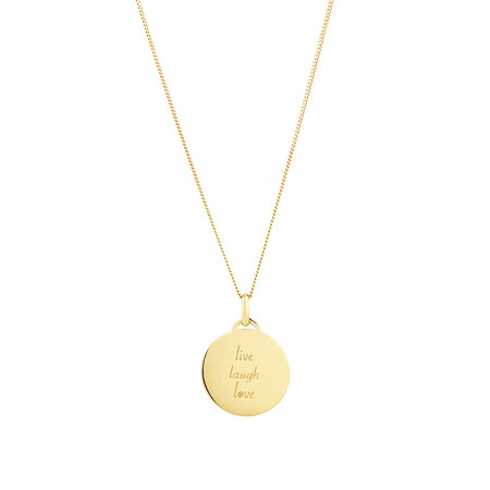 Live, Laugh, Love' Disc Pendant in 10kt Yellow Gold Live, Laugh, Love' Disc Pendant in 10kt Yellow Gold