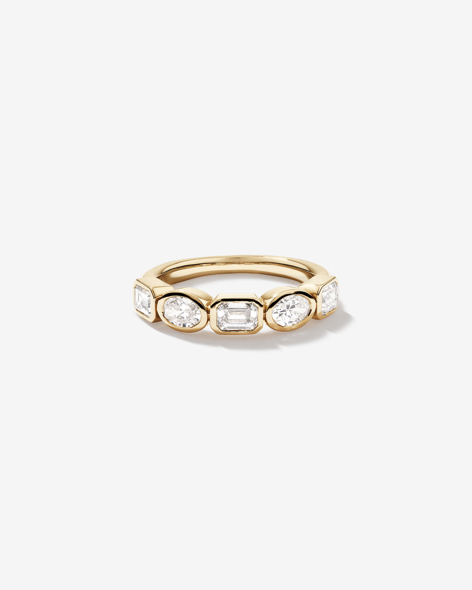 1.50 Carat TW Bezel Set Emerald and Oval Cut Lab-Grown Diamond Wedding Band in 14kt Yellow Gold