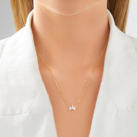 Crown Necklace with Diamonds in 10kt Yellow Gold Crown Necklace with Diamonds in 10kt Yellow Gold