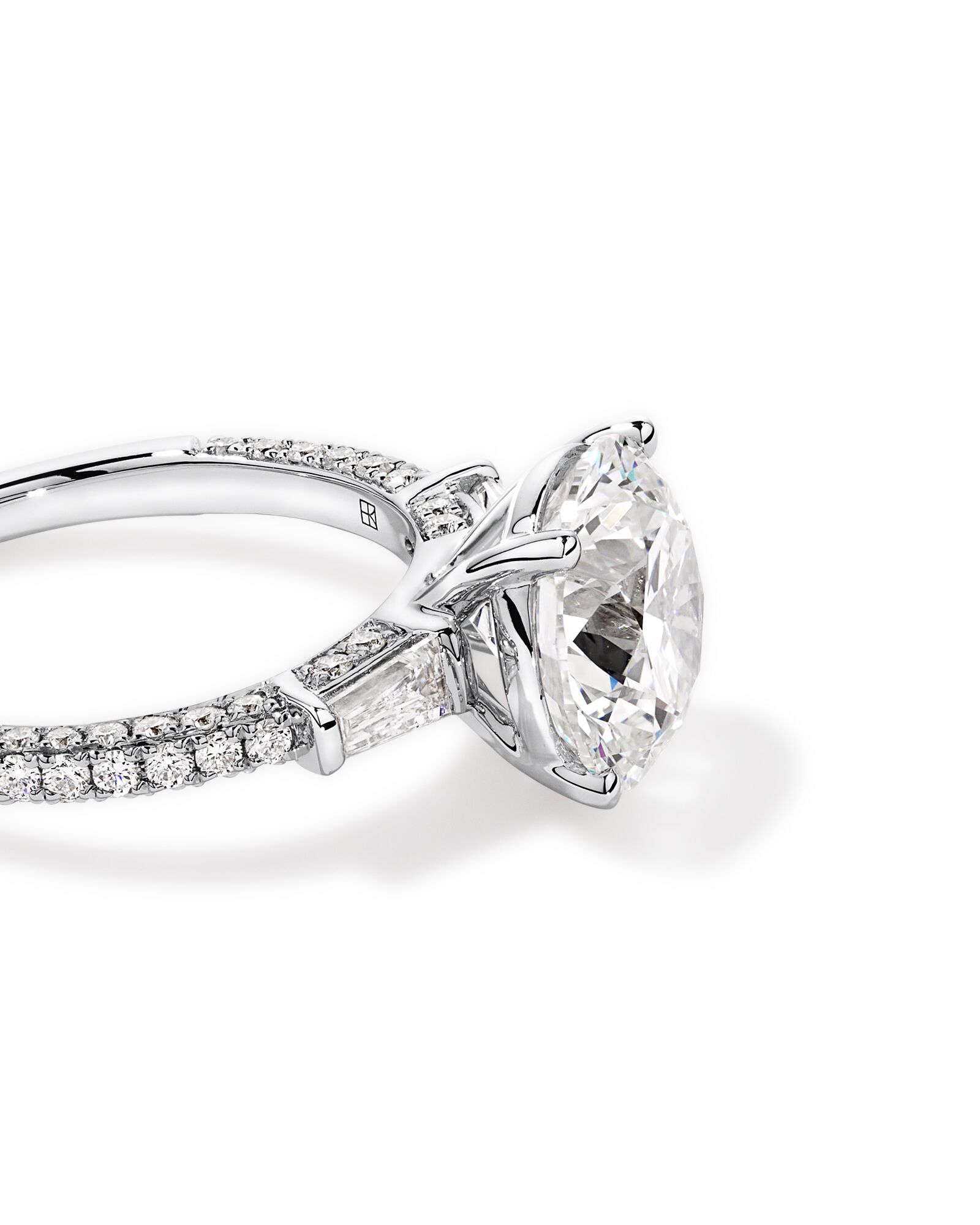 4.59 Carat TW Round Brilliant & Baguette Laboratory-Grown Diamond Engagement Ring in 18kt White Gold
