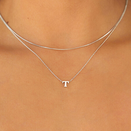 'T' Initial Necklace in Sterling Silver 'T' Initial Necklace in Sterling Silver