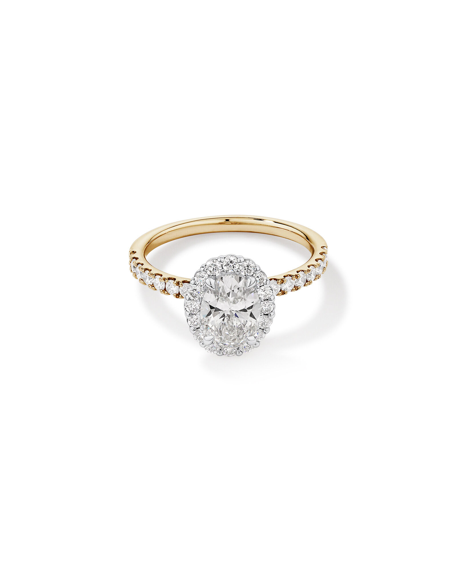 Bague de fiançailles ovale TW de 1,78 carat en or jaune et blanc 14 carats