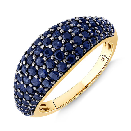 Pave Ring with Sapphire in 10kt Yellow Gold