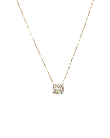 Halo Necklace with Green Amethyst & 0.15 Carat TW of Diamonds in 10kt Yellow Gold Halo Necklace with Green Amethyst & 0.15 Carat TW of Diamonds in 10kt Yellow Gold