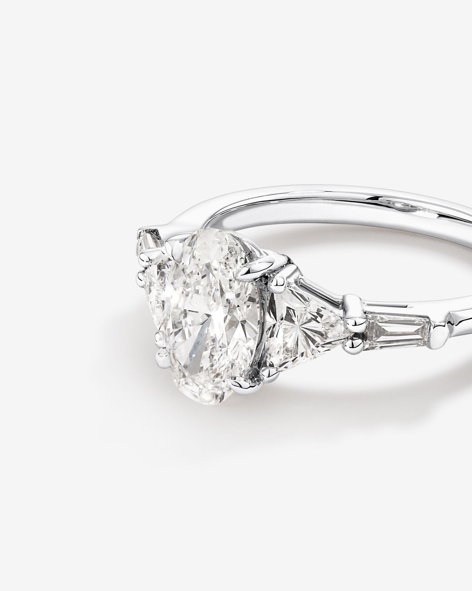 2.36 Carat TW Oval Cut Laboratory-Grown Diamond Fancy Cut Side Stone Engagement Ring in 14kt White Gold