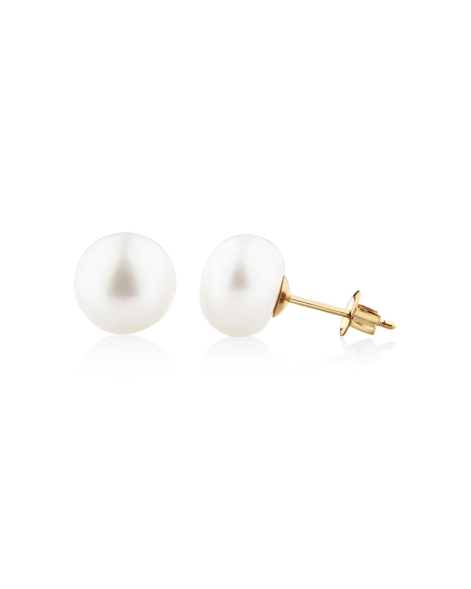 Stud Earrings with 9mm Button Cultured Freshwater Pearl in 10kt Yellow Gold