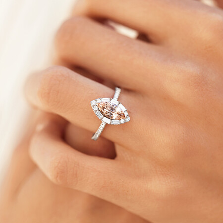 Sir Michael Hill Designer Marquise Engagement Ring with Morganite & 0.50 Carat TW of Diamonds in 18kt White Gold Sir Michael Hill Designer Marquise Engagement Ring with Morganite & 0.50 Carat TW of Diamonds in 18kt White Gold