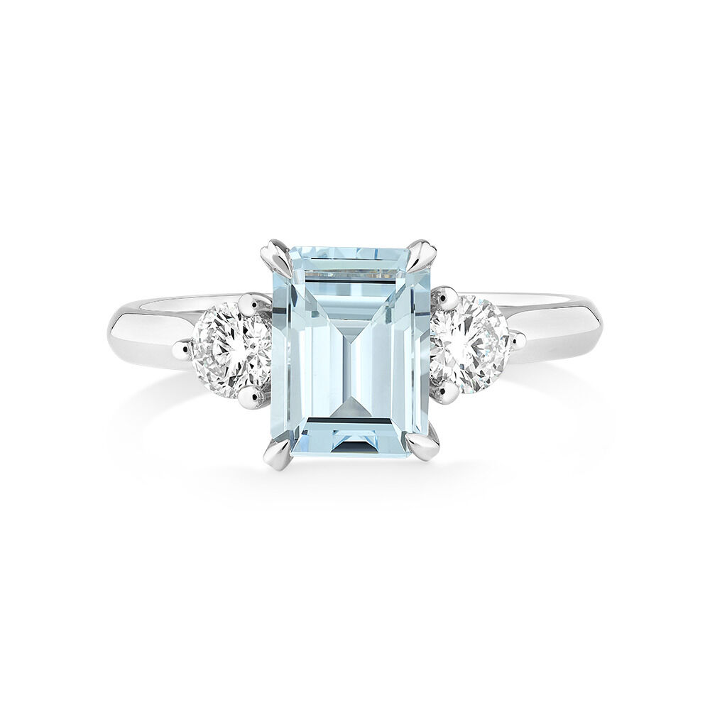 Ring with Aquamarine & 0.40 Carat TW of Diamonds&nbsp;in 10kt White Gold