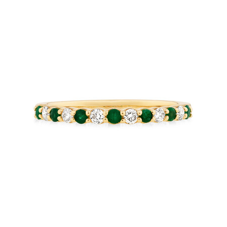 Stacker Ring with Natural Emerald & 1/7 Carat TW of Diamonds in 10kt Yellow Gold Stacker Ring with Natural Emerald & 1/7 Carat TW of Diamonds in 10kt Yellow Gold