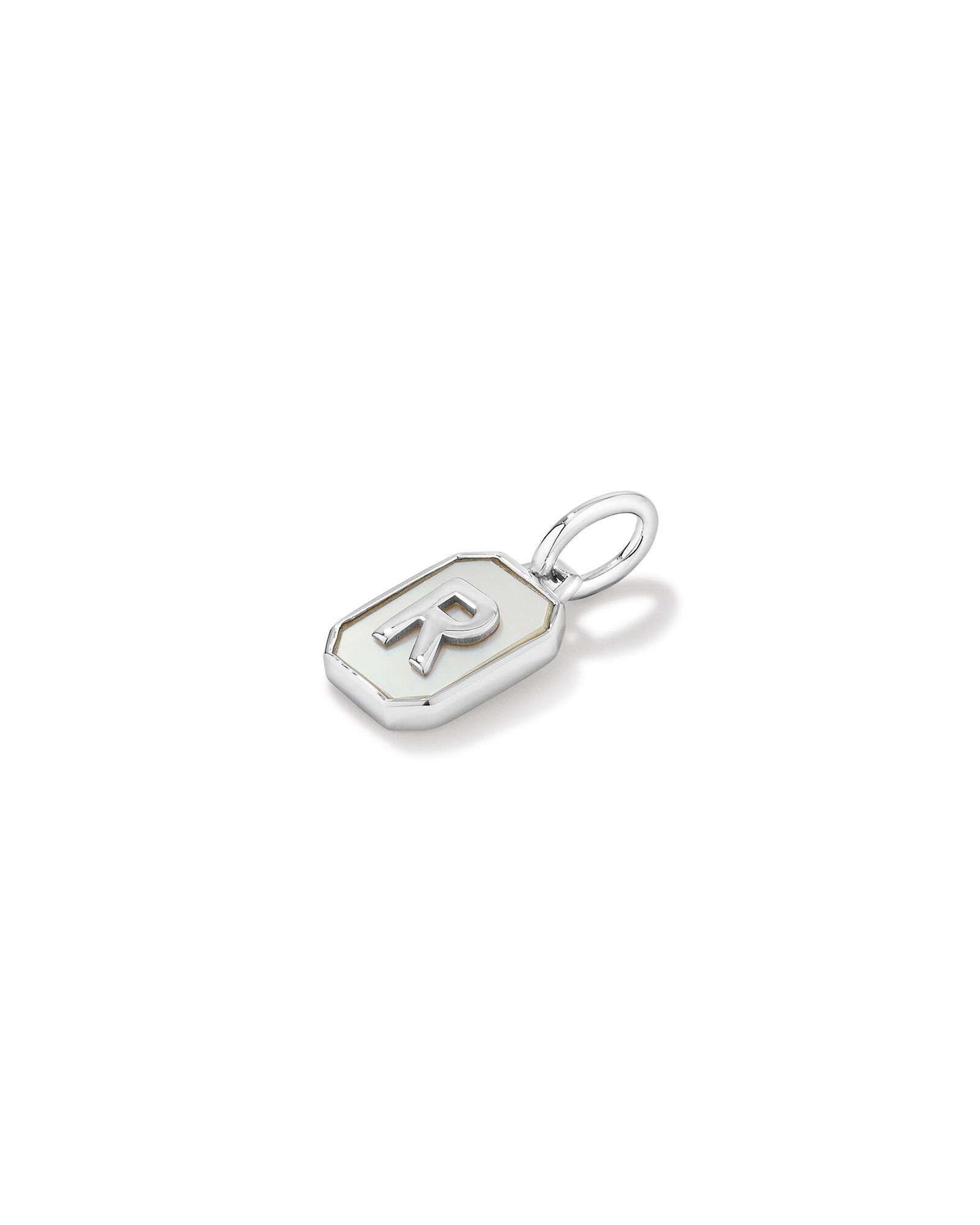 Letter R Mother of Pearl Initial Pendant in Sterling Silver