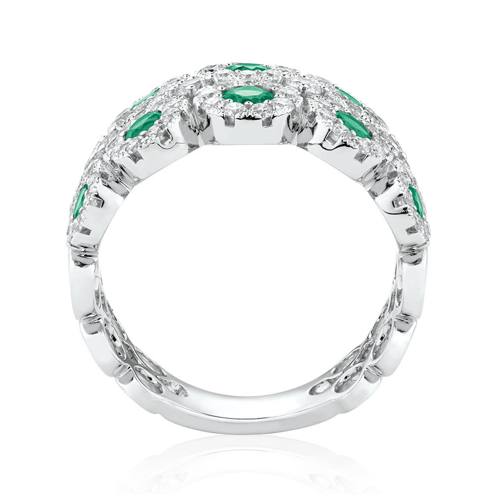 Bubble Ring with Natural Emerald & 0.80 Carat TW of Diamonds in 14kt White Gold