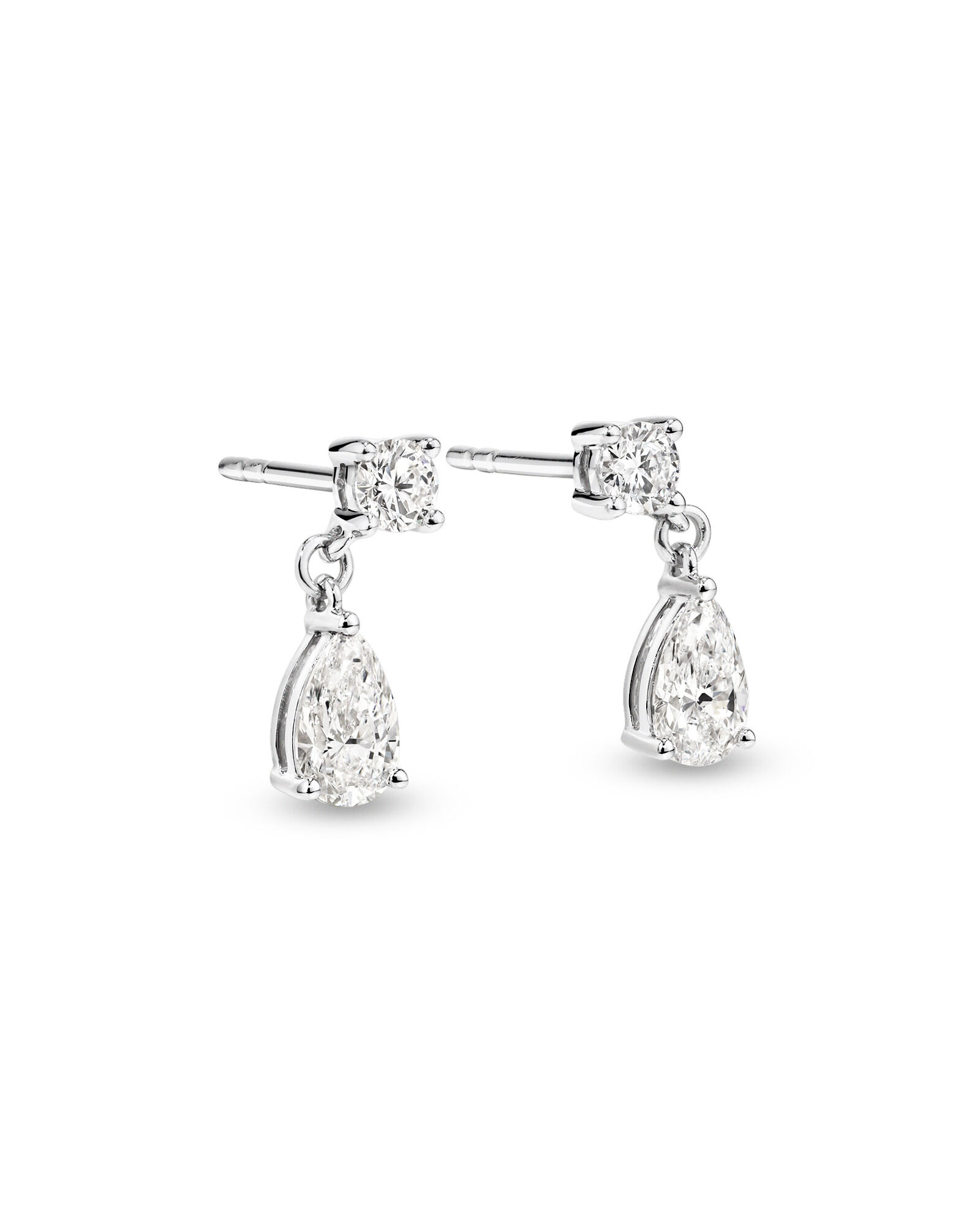 LAB. Drop Earrings with 1.00 Carat TW Pear and Round Brilliant Laboratory-Grown Diamonds in 10kt White Gold