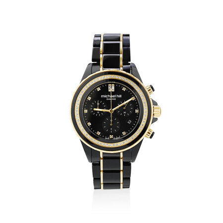 Chronograph Watch with 1/2 Carat TW of Diamonds in Black Ceramic & Gold Tone Stainless Steel Chronograph Watch with 1/2 Carat TW of Diamonds in Black Ceramic & Gold Tone Stainless Steel