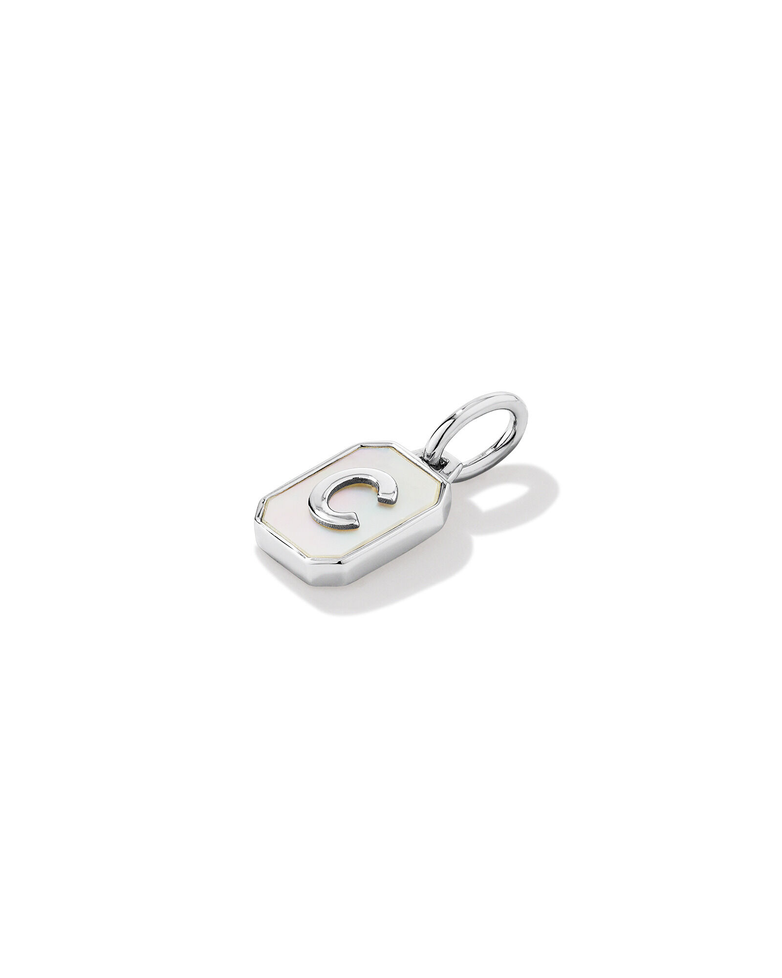 Letter C Mother of Pearl Initial Pendant in Sterling Silver