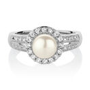 Ring with a Cultured Freshwater Pearl & Created White Sapphires in ...