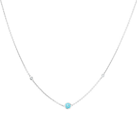 Blue Topaz Necklace with Diamonds in Sterling Silver Blue Topaz Necklace with Diamonds in Sterling Silver