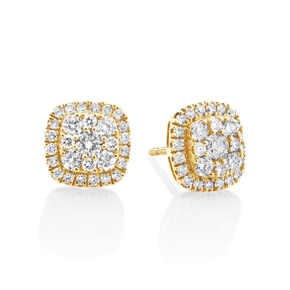 Cluster Stud Earrings with 1 Carat TW of Diamonds in 10kt Yellow Gold
