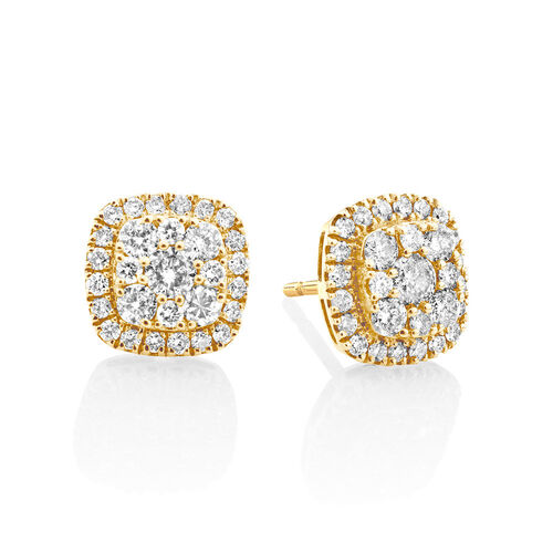 Cluster Stud Earrings with 1 Carat TW of Diamonds in 10kt Yellow Gold