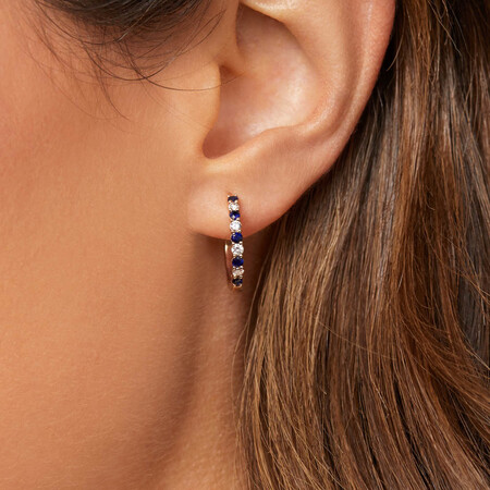 Huggie Earrings with Sapphire & 0.20 Carat TW of Diamonds in 10kt Yellow Gold Huggie Earrings with Sapphire & 0.20 Carat TW of Diamonds in 10kt Yellow Gold