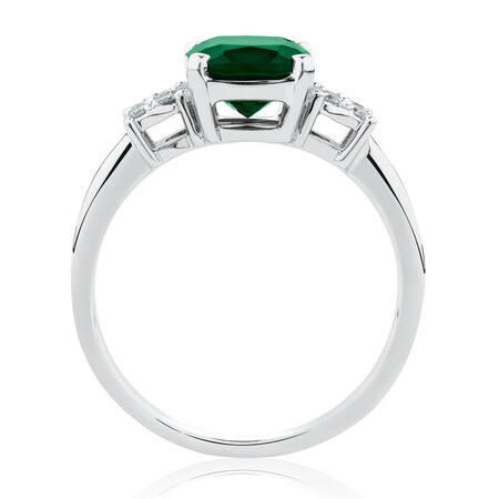 Ring with Diamonds & Created Emerald in 10kt White Gold Ring with Diamonds & Created Emerald in 10kt White Gold