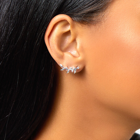 Leaf Ear Climber with Cubic Zirconia in Sterling Silver Leaf Ear Climber with Cubic Zirconia in Sterling Silver