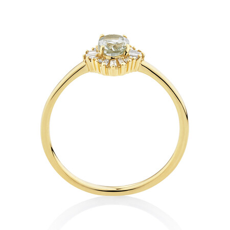 Ring with Green Amethyst & Diamonds in 10kt Yellow Gold Ring with Green Amethyst & Diamonds in 10kt Yellow Gold