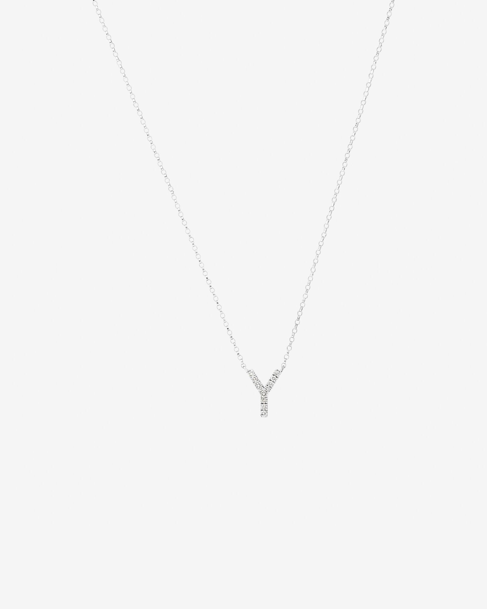 Y Initial Necklace with 0.10 Carat TW of Diamonds in 10kt White Gold