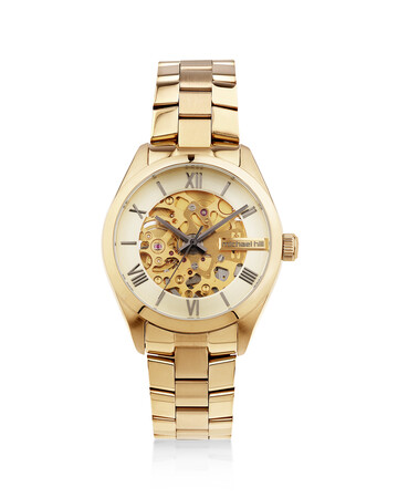 Automatic Skeleton Watch In Gold Tone Stainless Steel Automatic Skeleton Watch In Gold Tone Stainless Steel