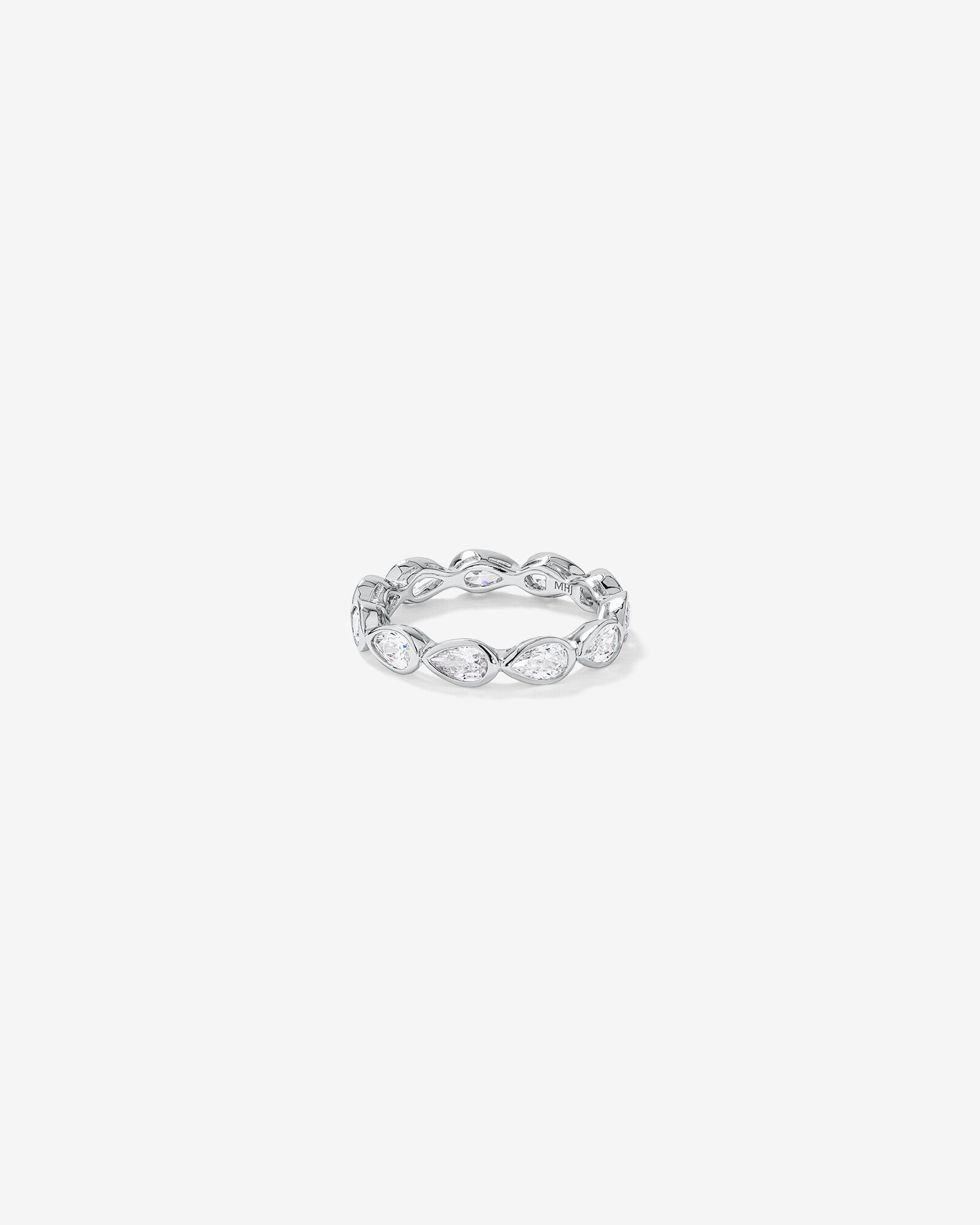 Pear Shaped Cubic Zirconia Bezel Set Eternity Ring Sterling Silver