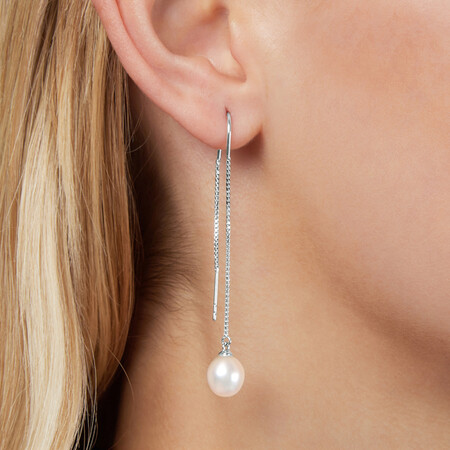 Thread Earrings with Cultured Freshwater Pearls in Sterling Silver Thread Earrings with Cultured Freshwater Pearls in Sterling Silver