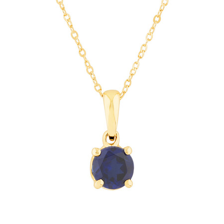 Pendant with Laboratory Created Blue Sapphire in 10kt Yellow Gold Pendant with Laboratory Created Blue Sapphire in 10kt Yellow Gold