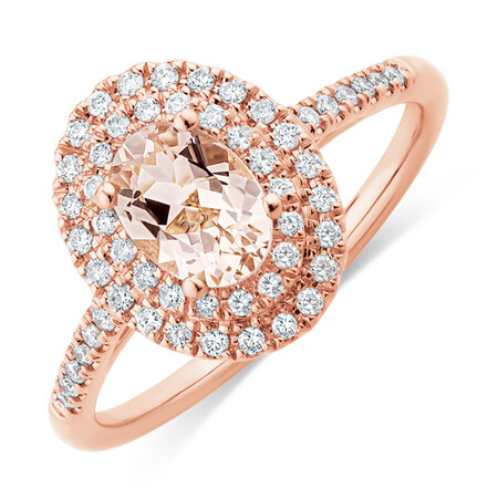Double Halo Ring with Morganite & 0.25 Carat TW of Diamonds in 10kt Rose Gold Double Halo Ring with Morganite & 0.25 Carat TW of Diamonds in 10kt Rose Gold