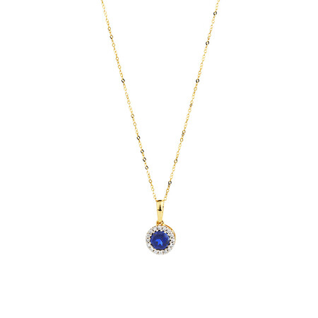 Pendant with Created Sapphire & Diamonds in 10kt Yellow Gold Pendant with Created Sapphire & Diamonds in 10kt Yellow Gold