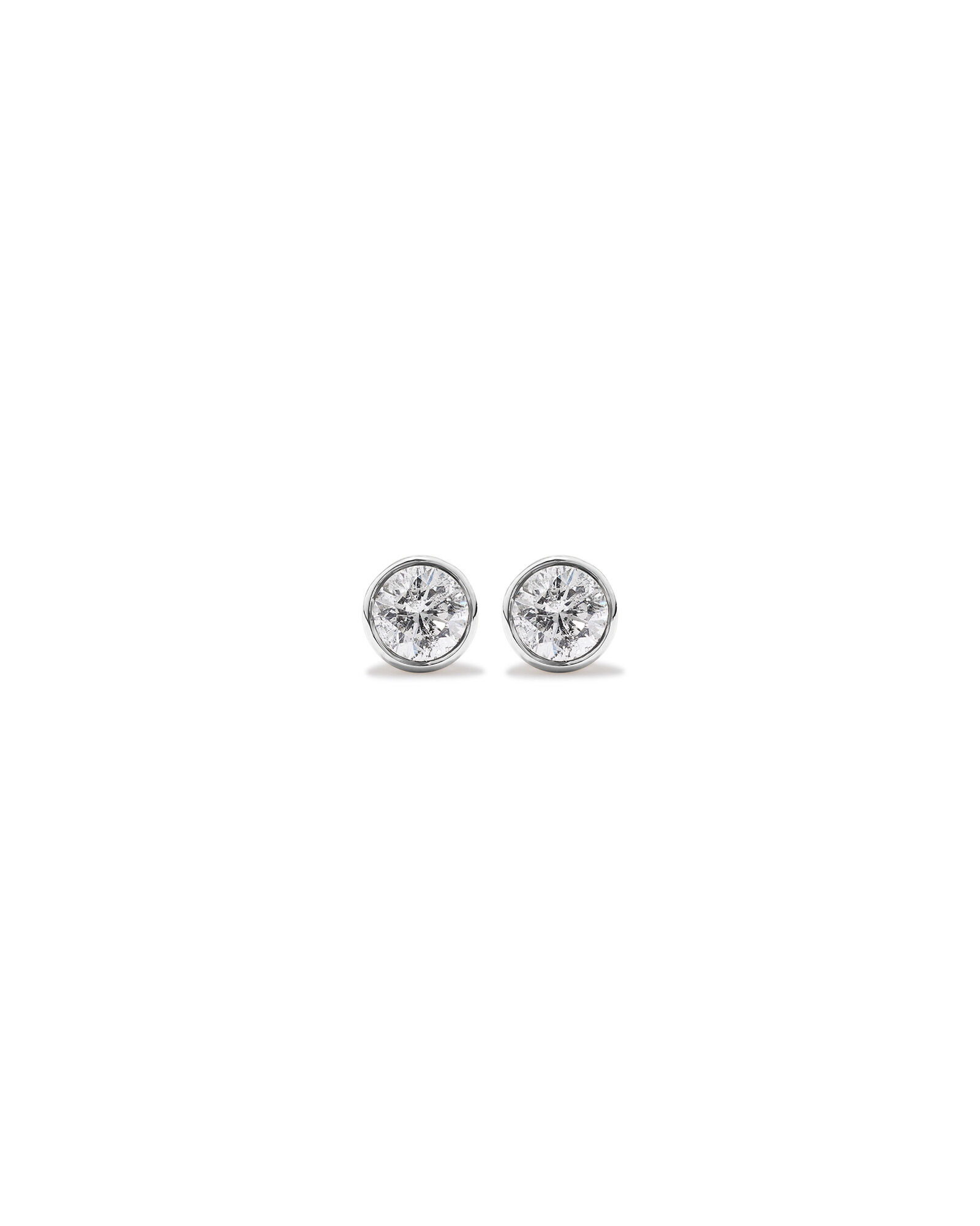 0.25 Carat TW Round Brilliant Diamond Solitaire Bezel Set Stud Earrings 18kt White Gold