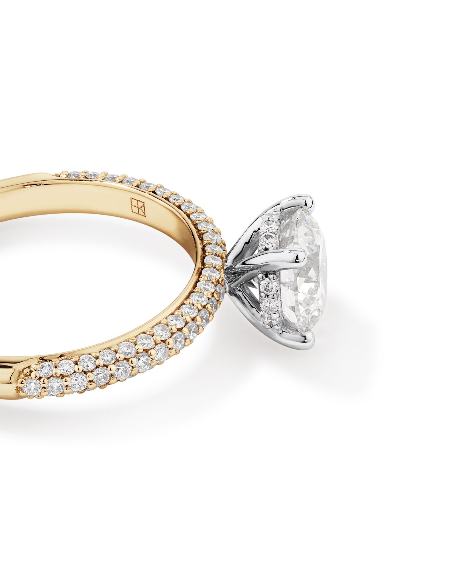 Bague de fiançailles ronde TW de 1,95 carat en or jaune et blanc 14 carats en or jaune et blanc brillant